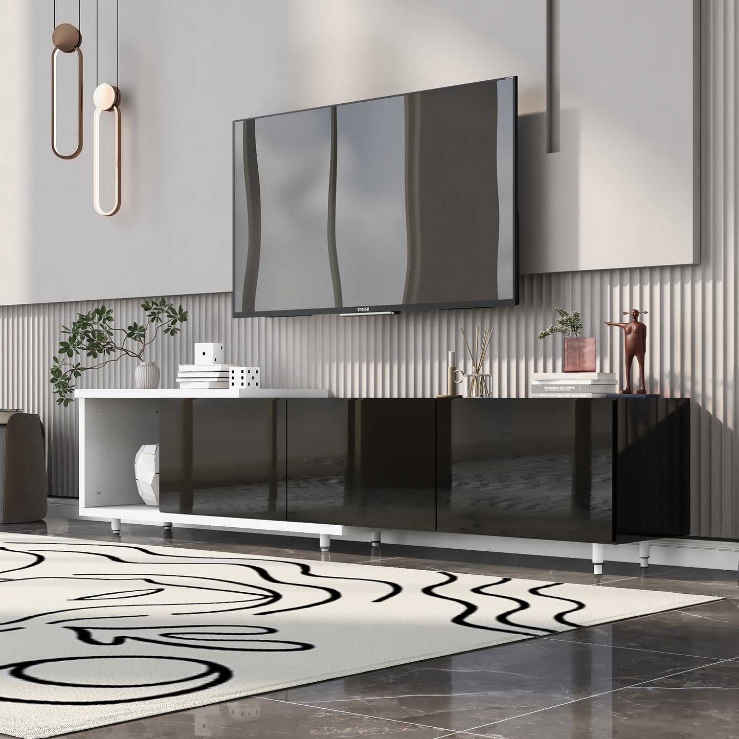 70.1''-100'' Elora Modular TV Stand and Media Console, Black and White