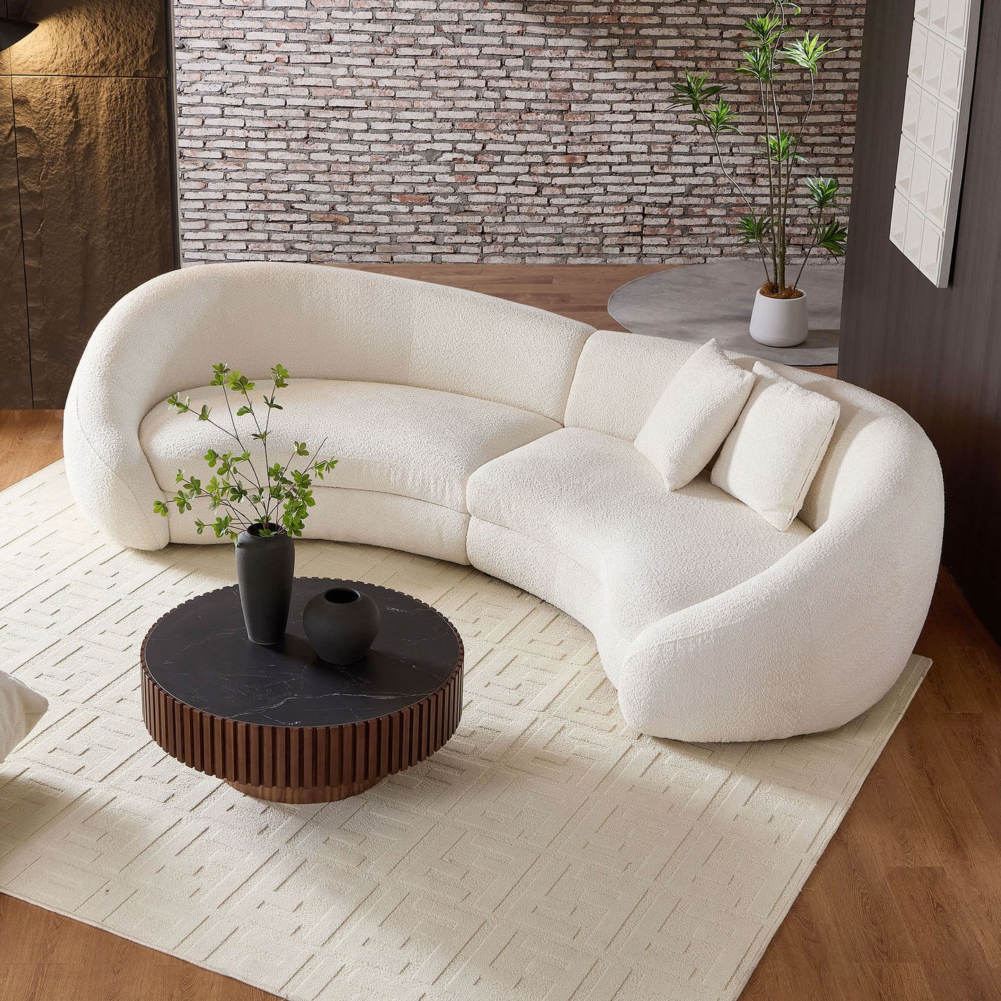 Contemporary Crescent Lounge Sofa- Beige
