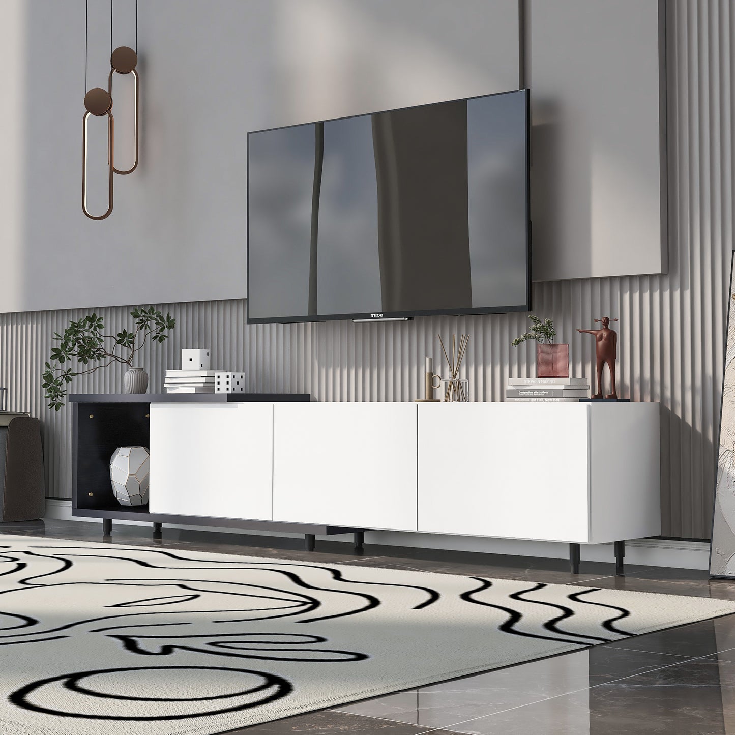 70.1''-100'' Elora V2 Modular TV Stand and Media Console, Black and White