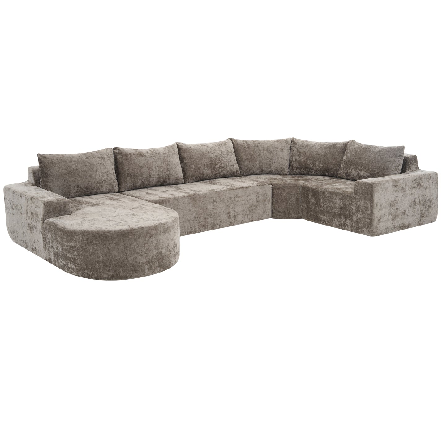 Oversized Upholstered Modular Sofa Set, Brown Chenille