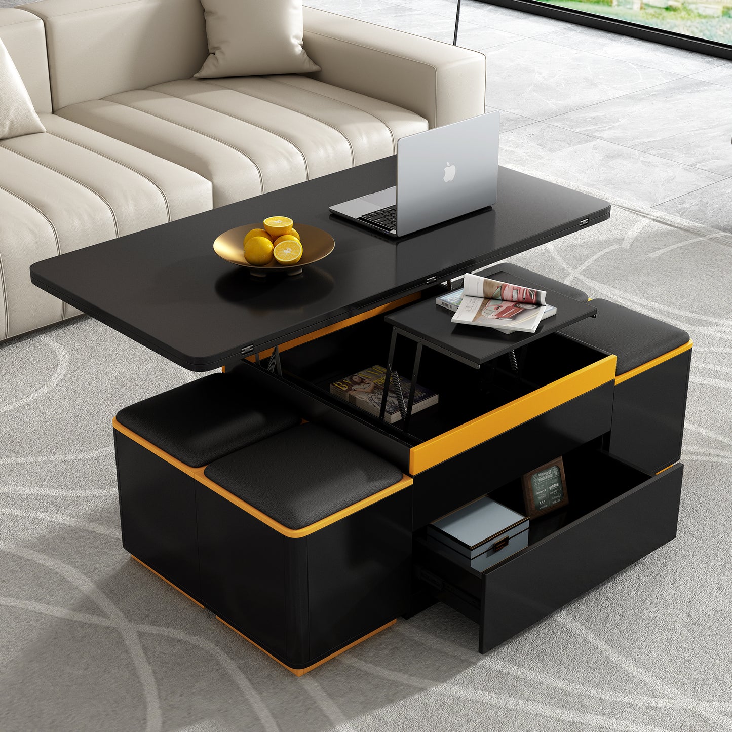 The Axis Multi-function Fold and Store Centerpiece Coffee Table, Black