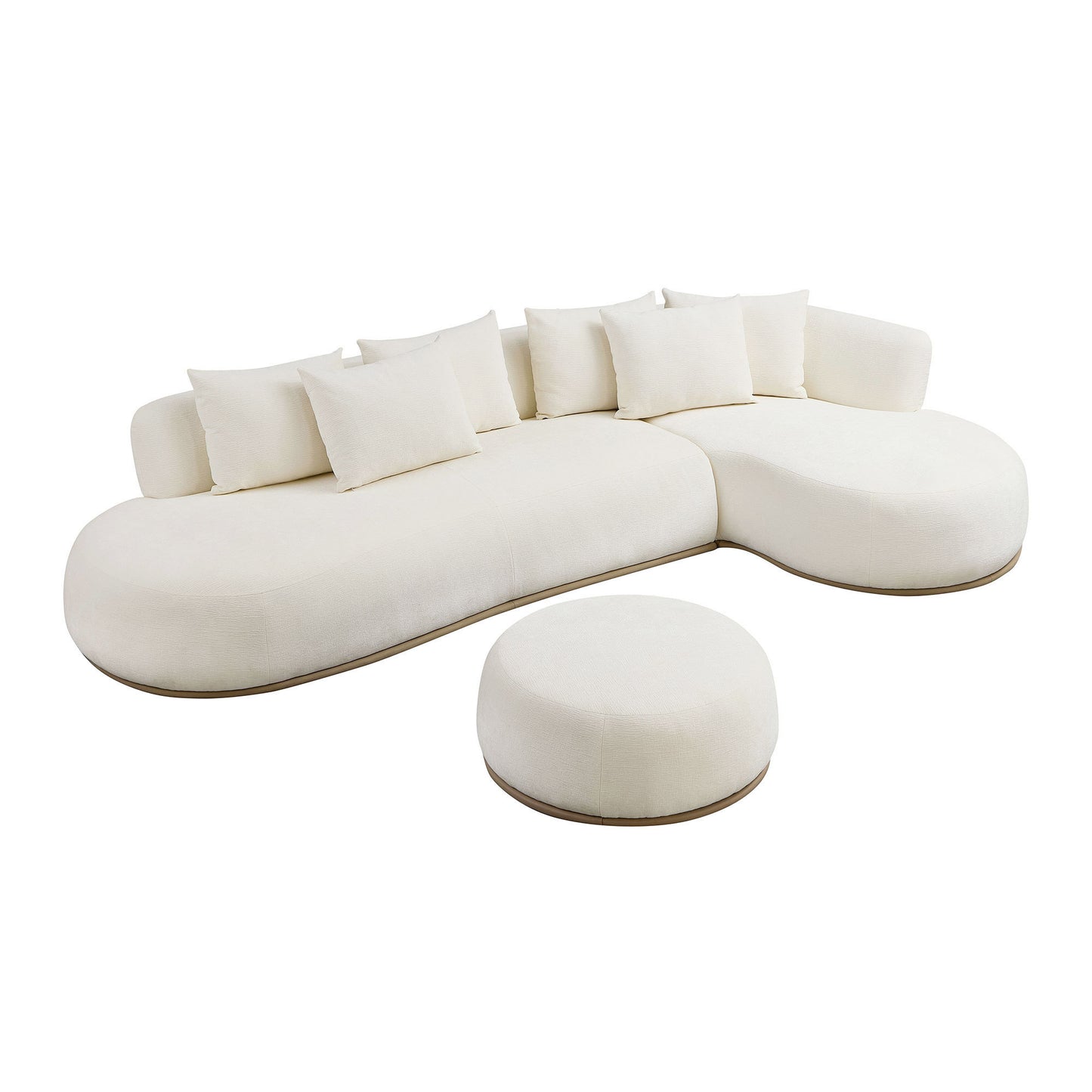 Oversized Upholstered L-Shaped Sectional Sofa with Ottoman, Beige