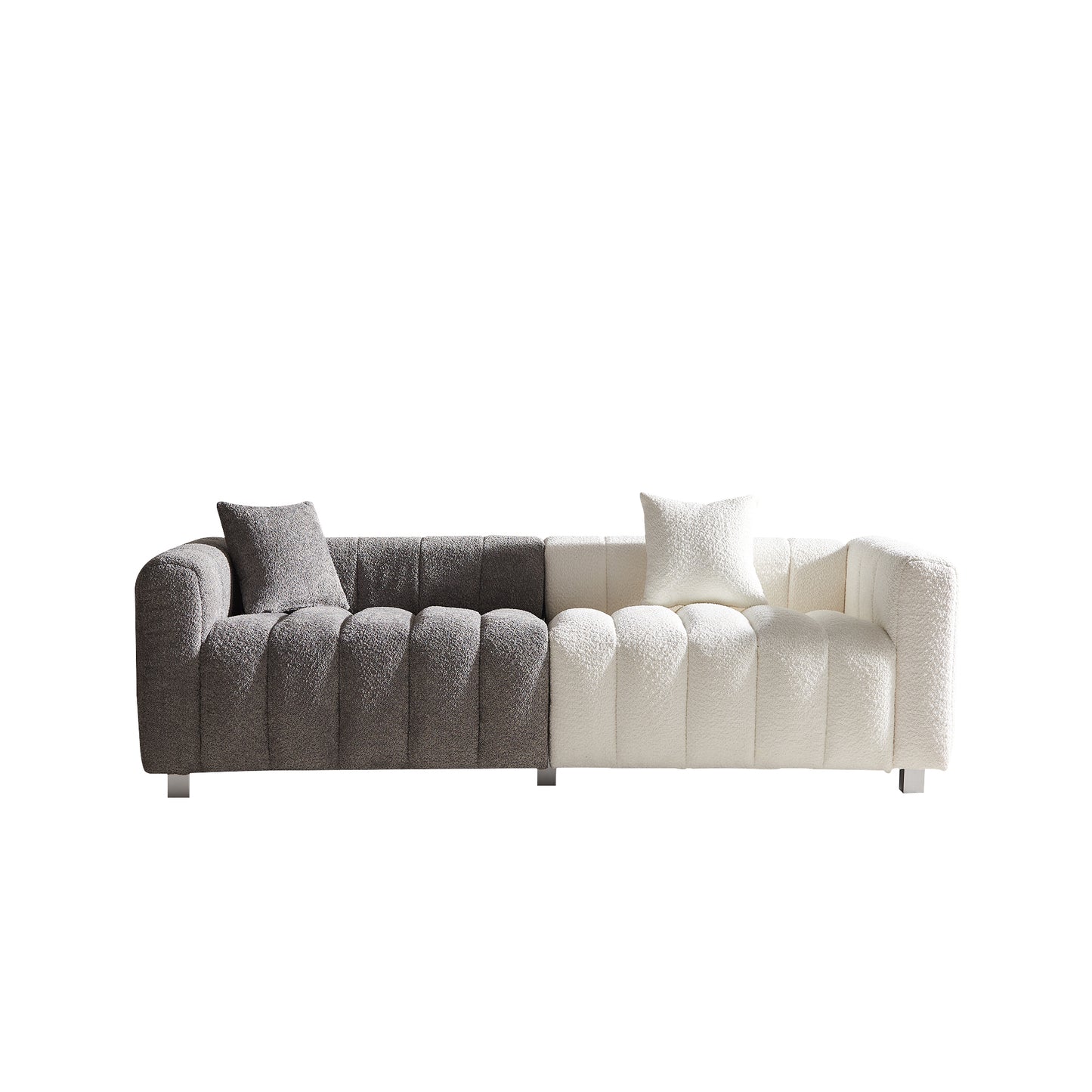 Premium Bubble Upholstered Velvet Sofa and Loveseat, White and Gray