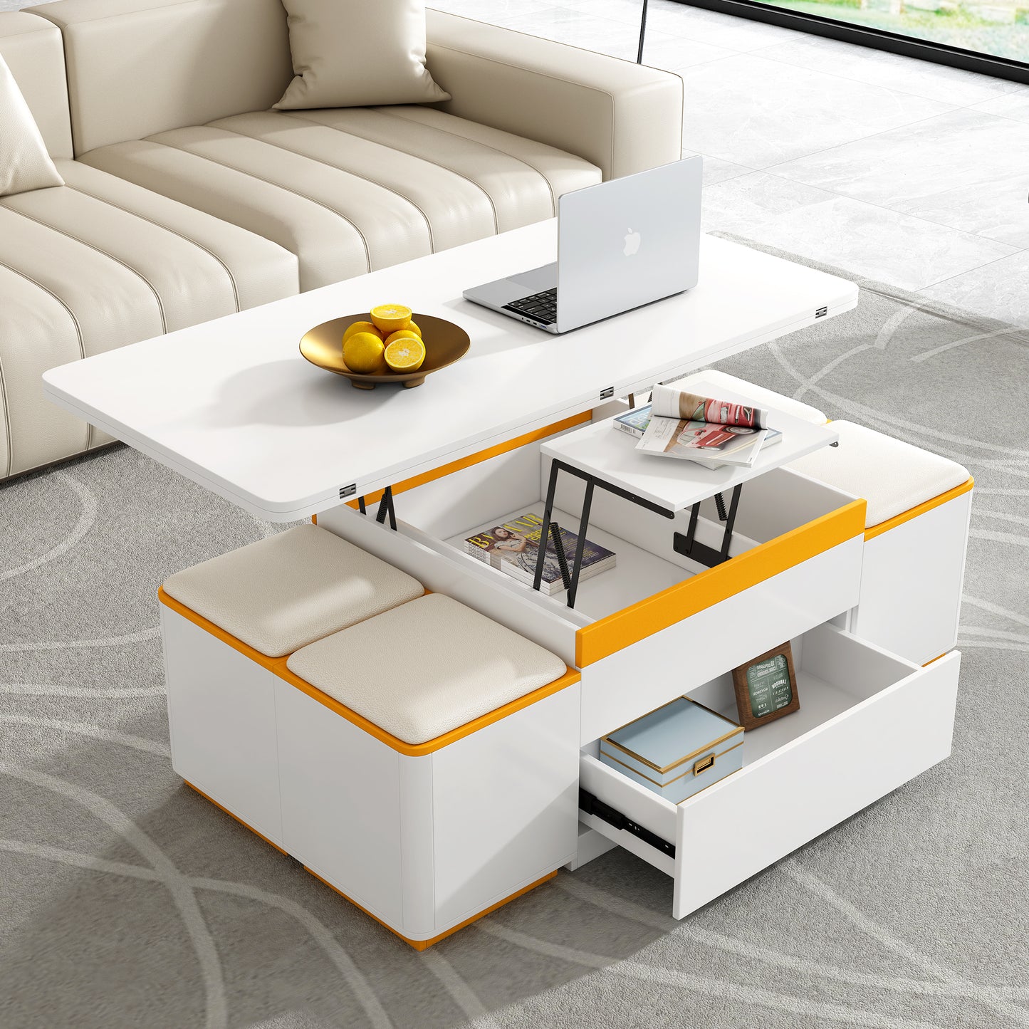 The Axis Multi-function Fold and Store Centerpiece Coffee Table, White