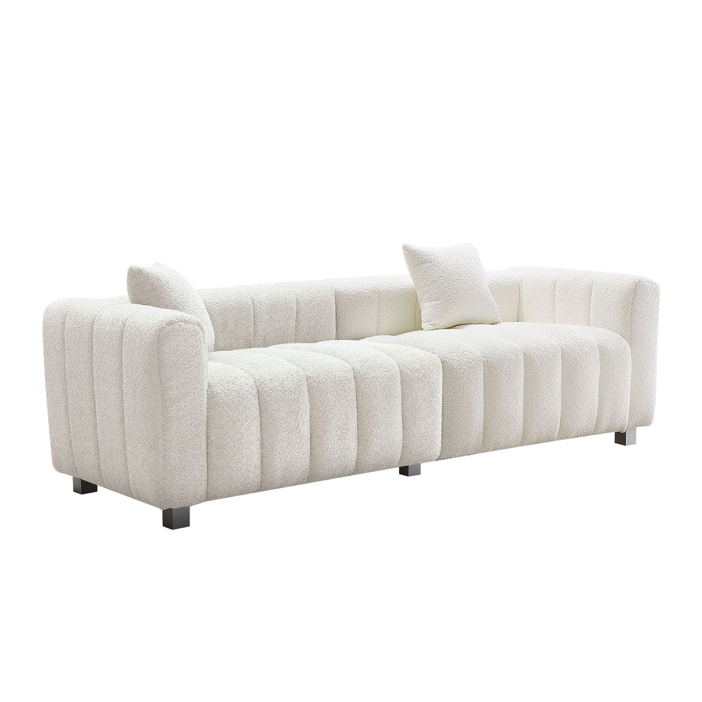 Premium Bubble Upholstered Velvet Sofa and Loveseat, White