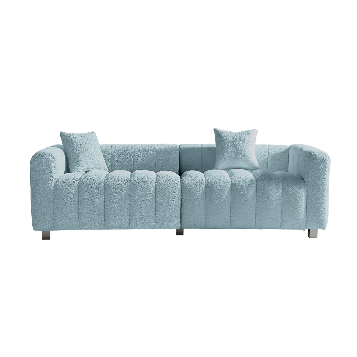 Premium Bubble Upholstered Velvet Sofa and Loveseat, Blue