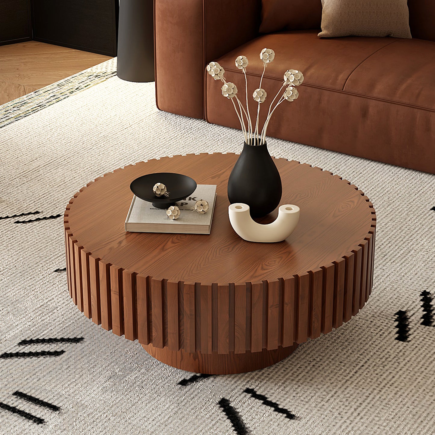 Wooden Olive-Shaped Coffee and Tea Table