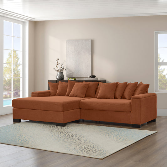 The Arlo Upholstered Sectional L Shape Sofa with Convertible Chaise, Reddish Brown