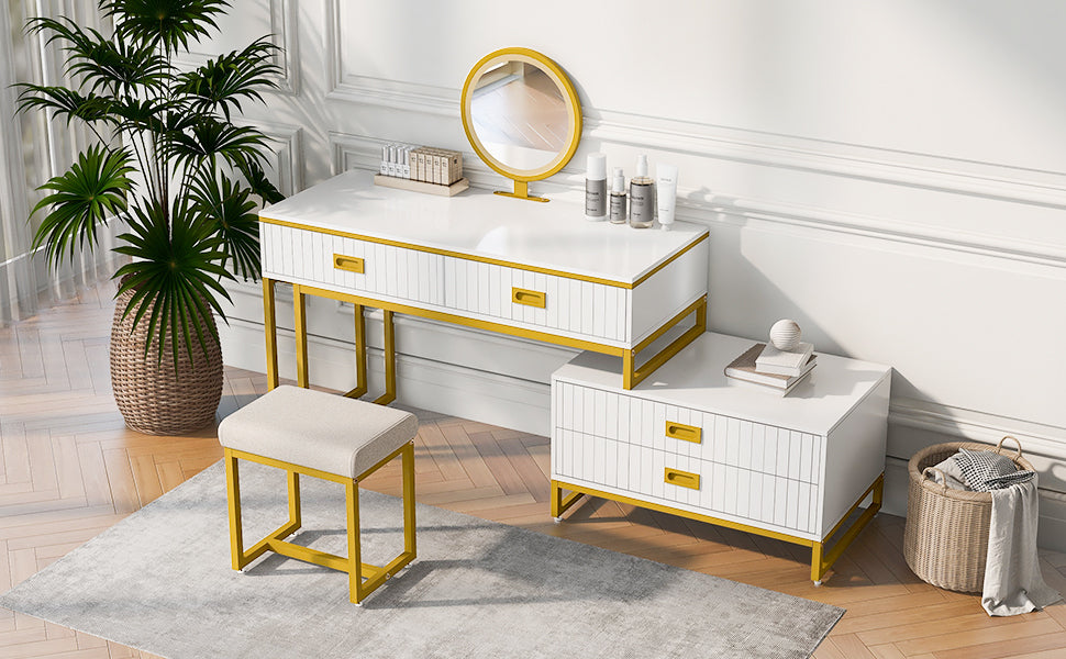 Modern Style Vanity Table  With Mirror and 3-Colors LED