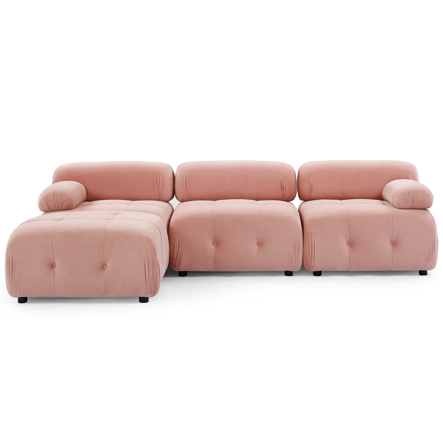 Modular Sectional Sofa, L Shaped Couch With Reversible Ottoman, Pink Velvet