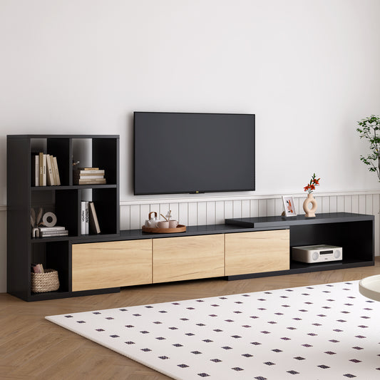 74.8''-126'' The Kai Extendable TV Stand and Media Console, Black