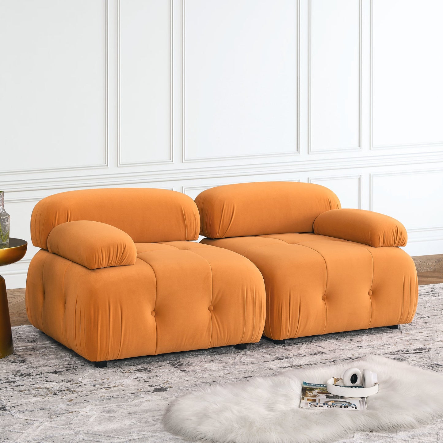 Modular Sectional Sofa,  Orange Velvet