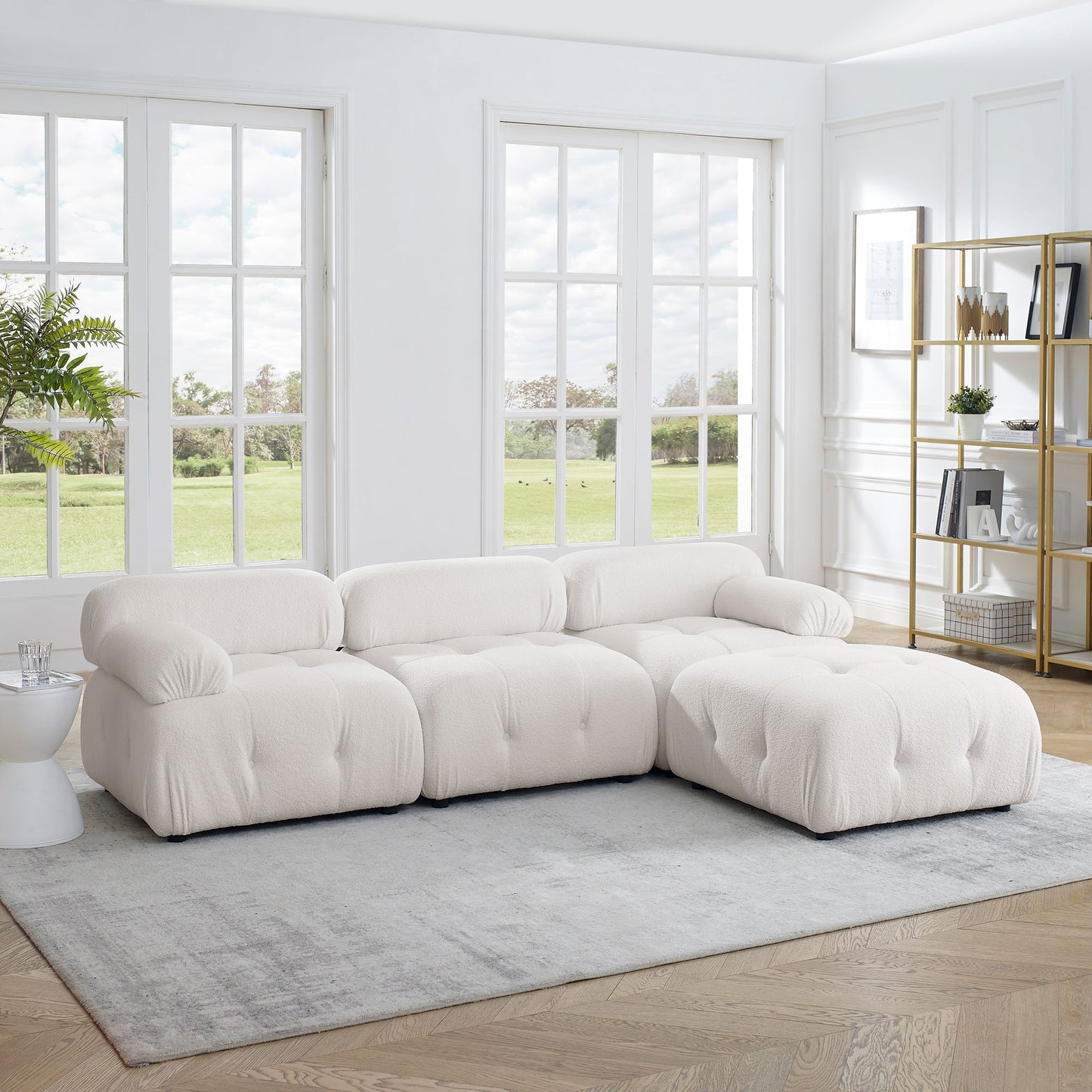 Modular Sectional Sofa, L Shaped Couch With Reversible Ottoman, Ivory Teddy F