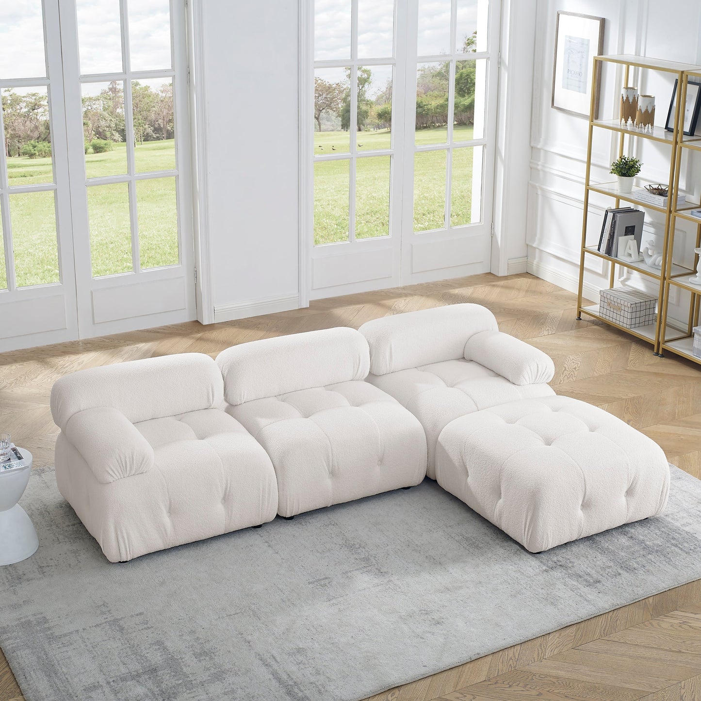 Modular Sectional Sofa, L Shaped Couch With Reversible Ottoman, Ivory Teddy F