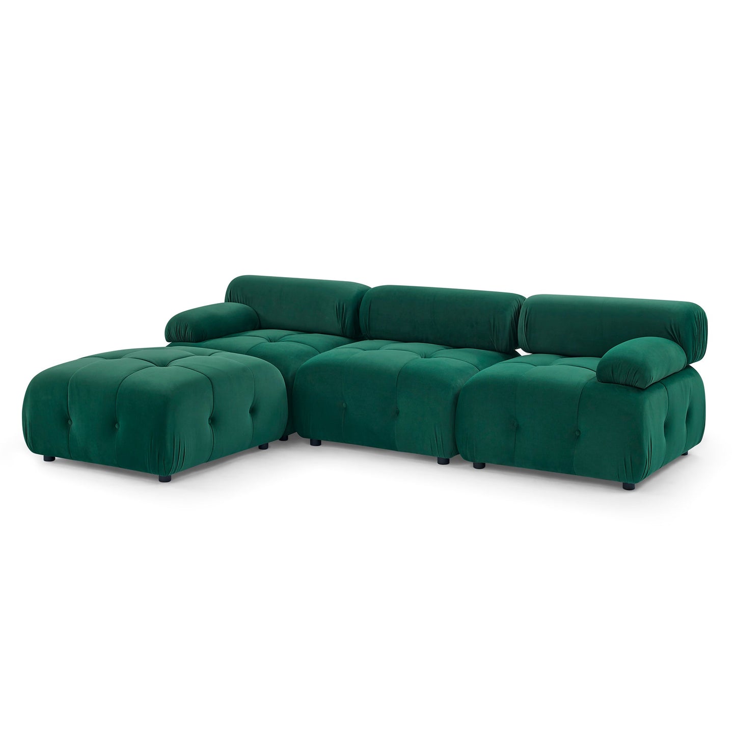 Modular Sectional Sofa,  L Shaped Couch With Reversible Ottoman, Green Velvet