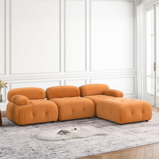 Modular Sectional Sofa,  Orange Velvet