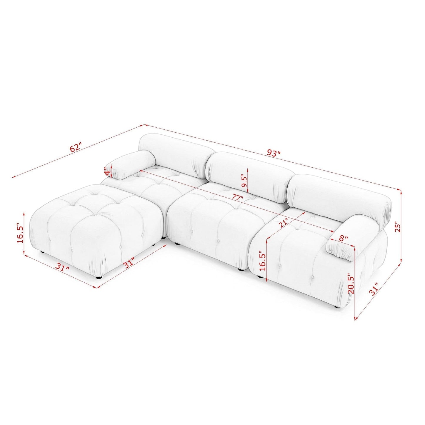 Modular Sectional Sofa, L Shaped Couch With Reversible Ottoman, Pink Velvet