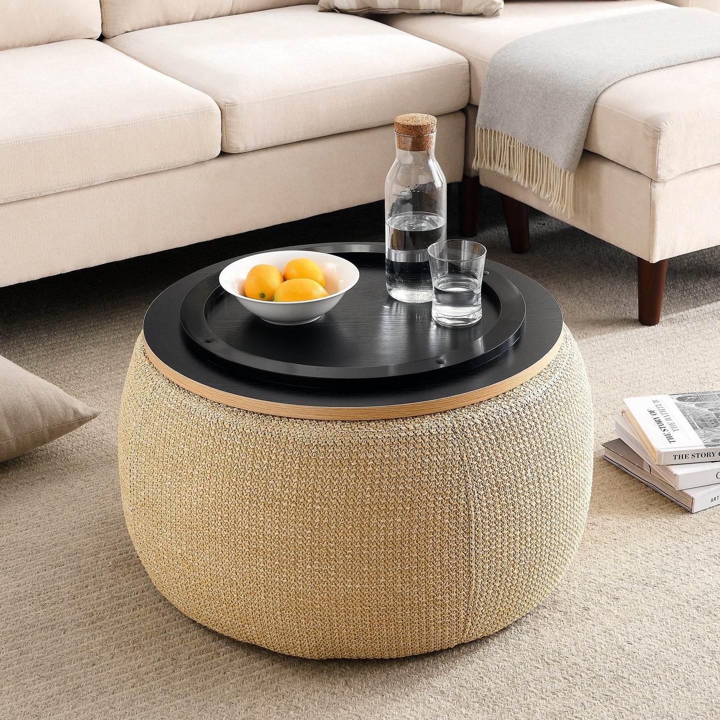 Round Storage Ottoman and end table, 2 in 1