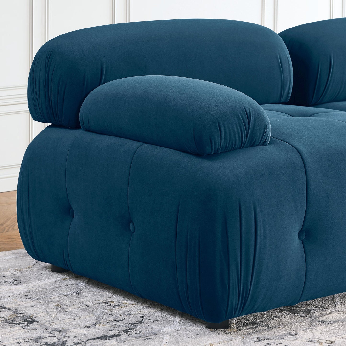 Modular Sectional Sofa, L Shaped Couch With Reversible Ottoman, Navy Velvet