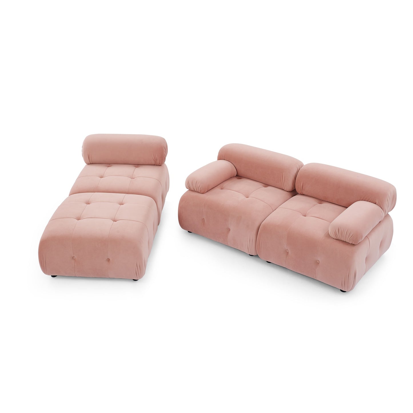 Modular Sectional Sofa, L Shaped Couch With Reversible Ottoman, Pink Velvet