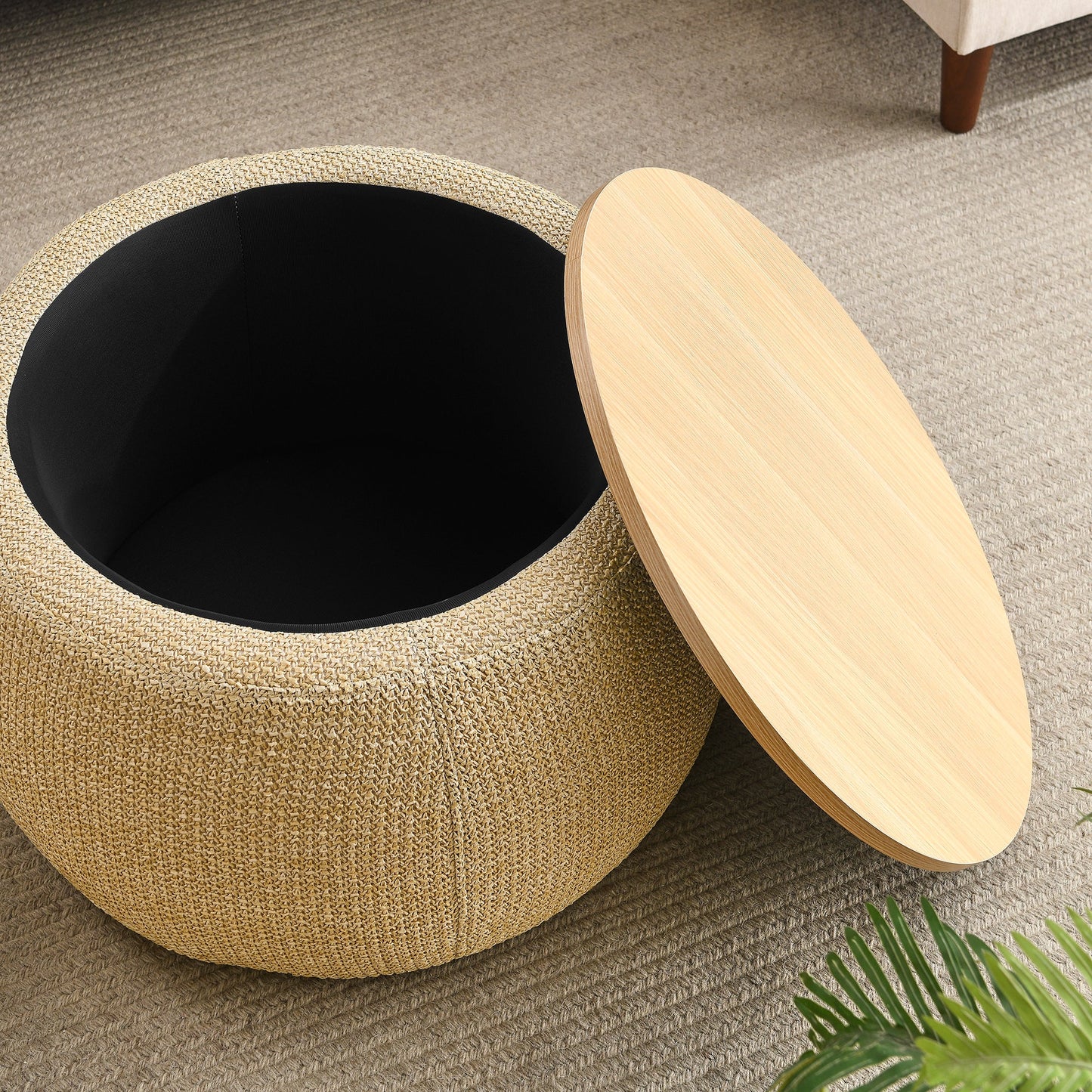 Round Storage Ottoman and end table, 2 in 1