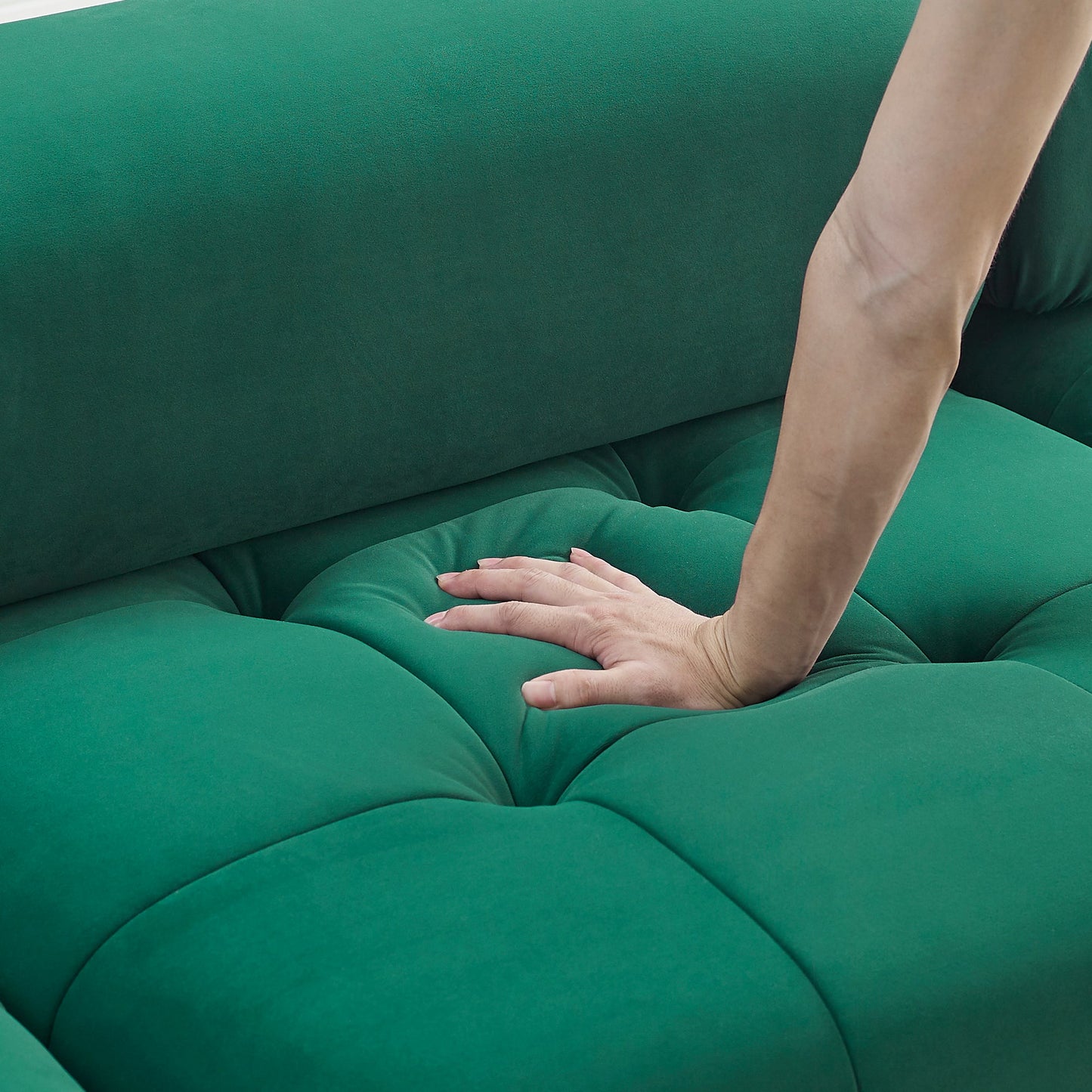 Modular Sectional Sofa,  L Shaped Couch With Reversible Ottoman, Green Velvet