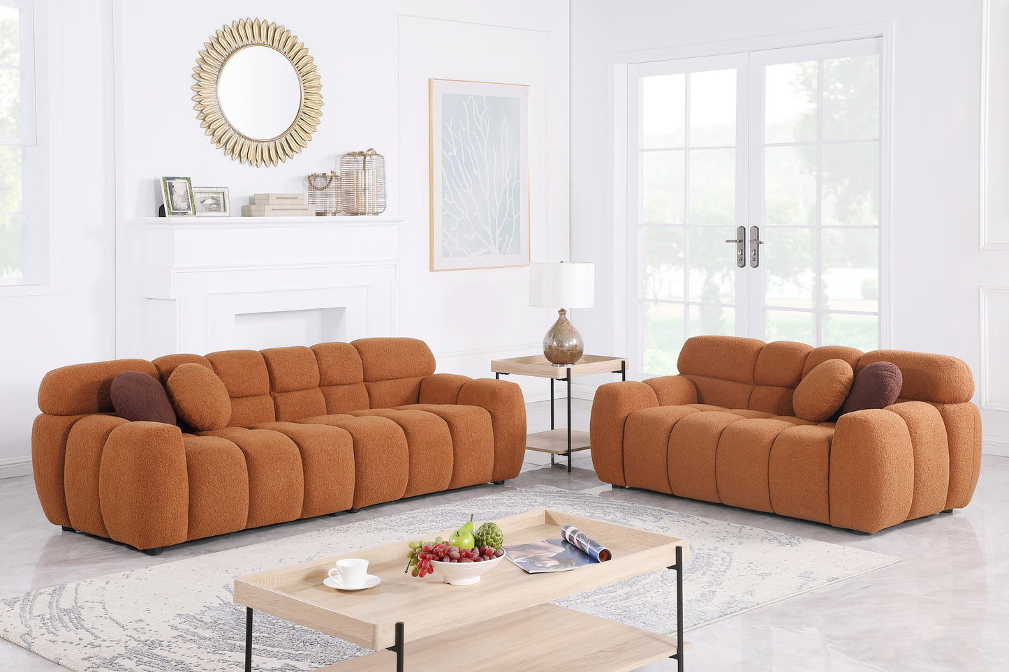 Sahara Marshmallow Sofa and Loveseat, LIGHT BROWN BOUCLE