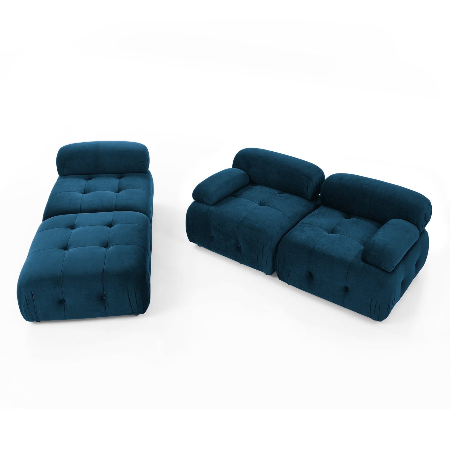 Modular Sectional Sofa, L Shaped Couch With Reversible Ottoman, Navy Velvet