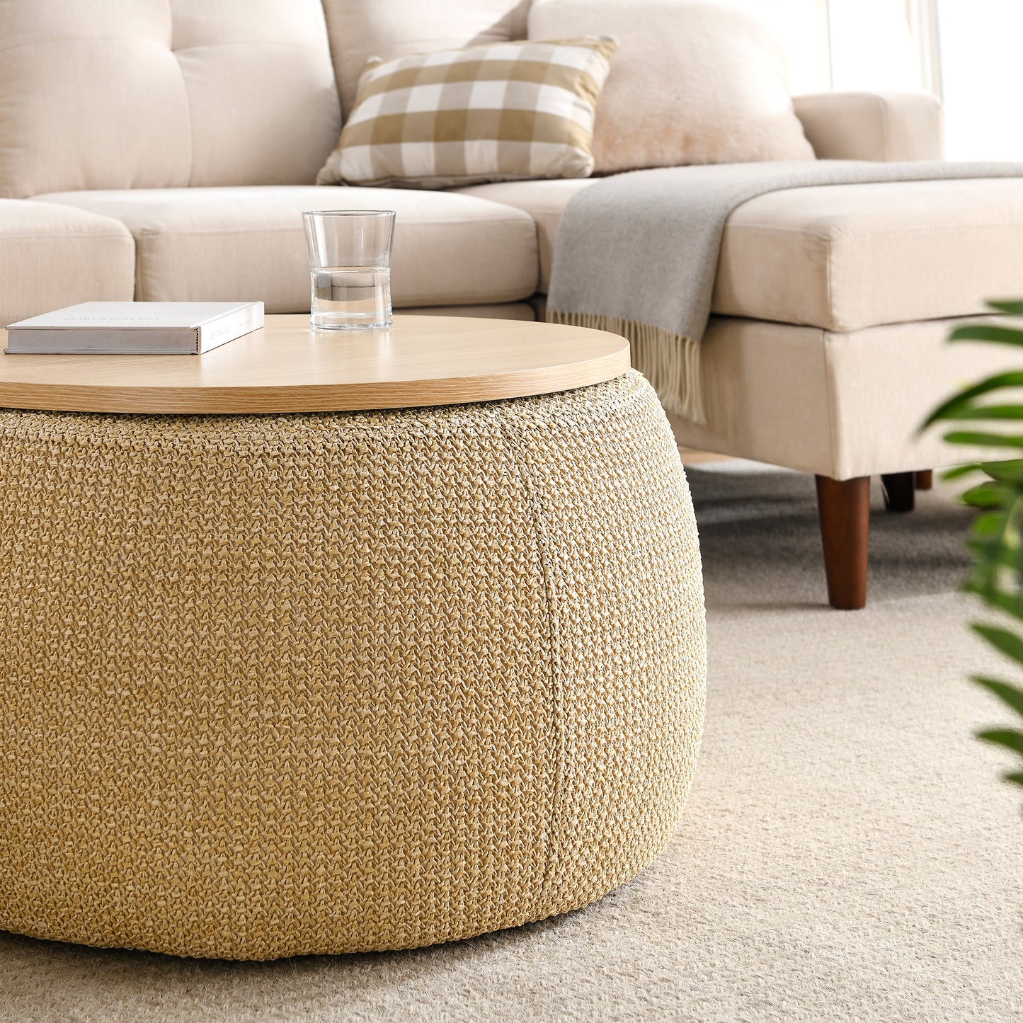 Round Storage Ottoman and end table, 2 in 1