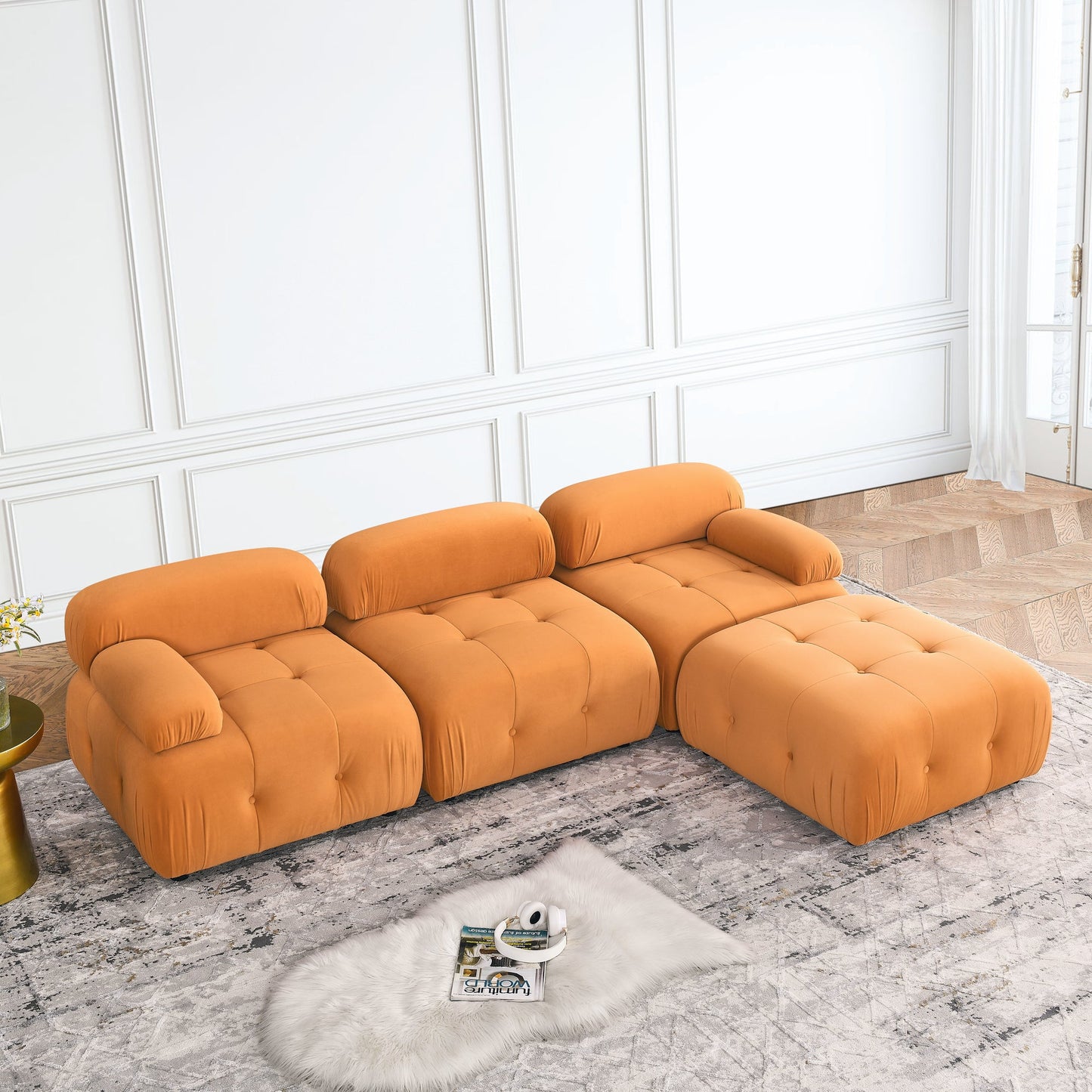 Modular Sectional Sofa,  Orange Velvet