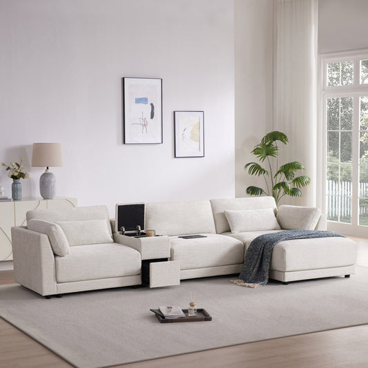 The Solis Modern Lounger Sofa, Beige