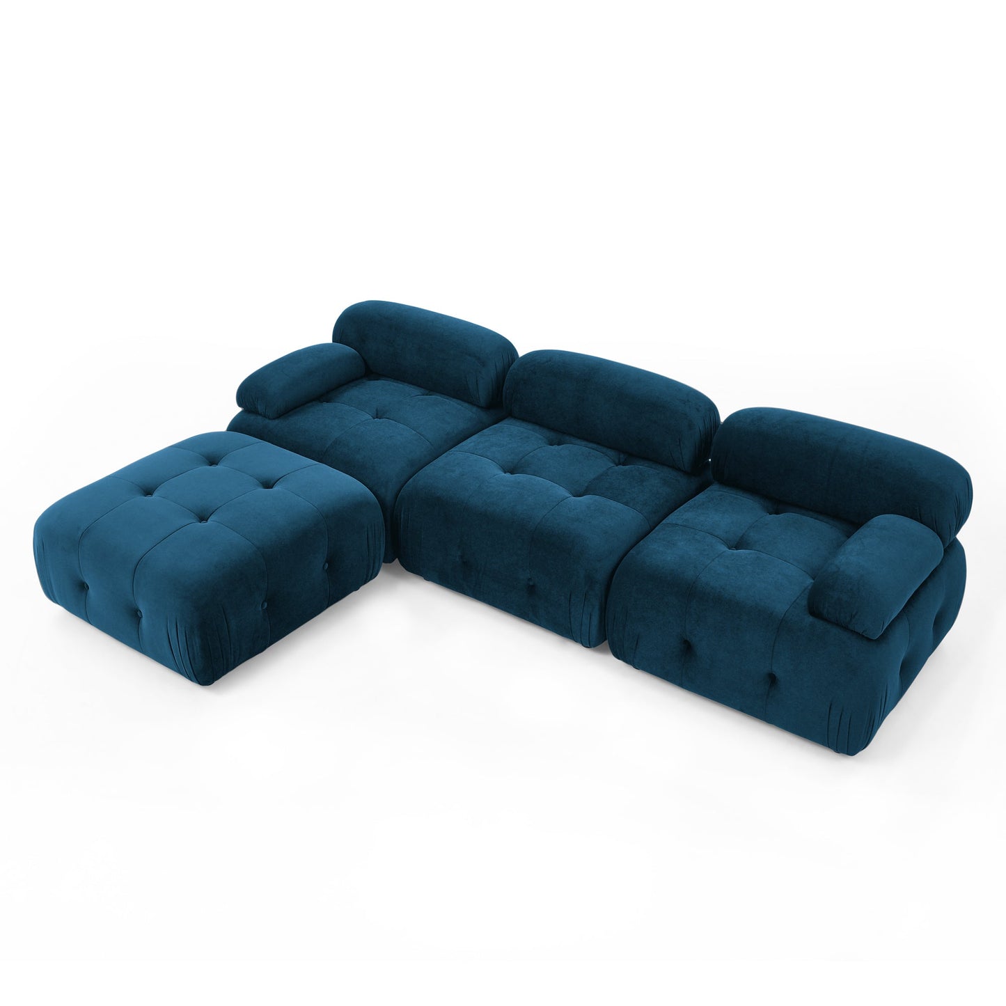 Modular Sectional Sofa, L Shaped Couch With Reversible Ottoman, Navy Velvet