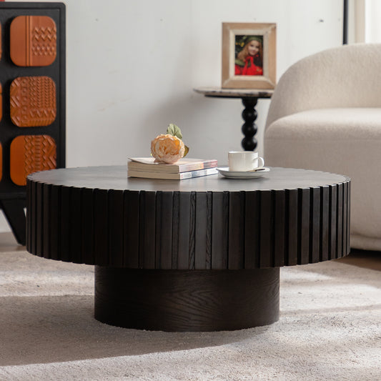 Wooden Olive-Shaped Tea Table Walnut and Black