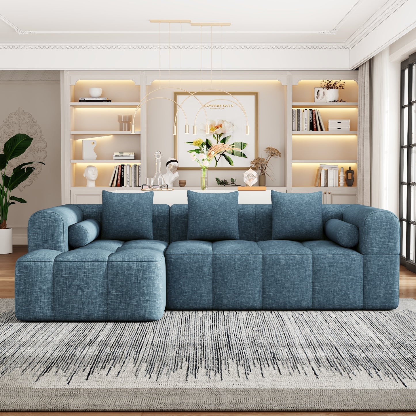Sectional Vibrant Boneless Modular Couch, Blue.