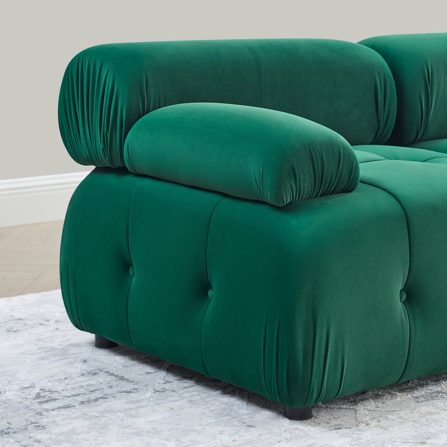 Modular Sectional Sofa,  L Shaped Couch With Reversible Ottoman, Green Velvet