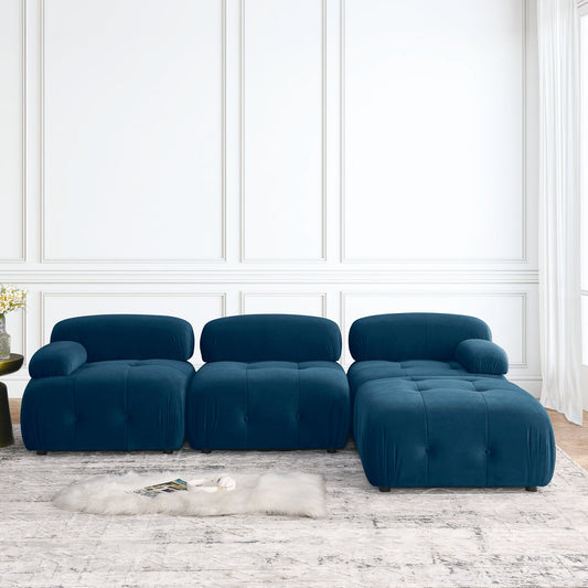 Modular Sectional Sofa, L Shaped Couch With Reversible Ottoman, Navy Velvet