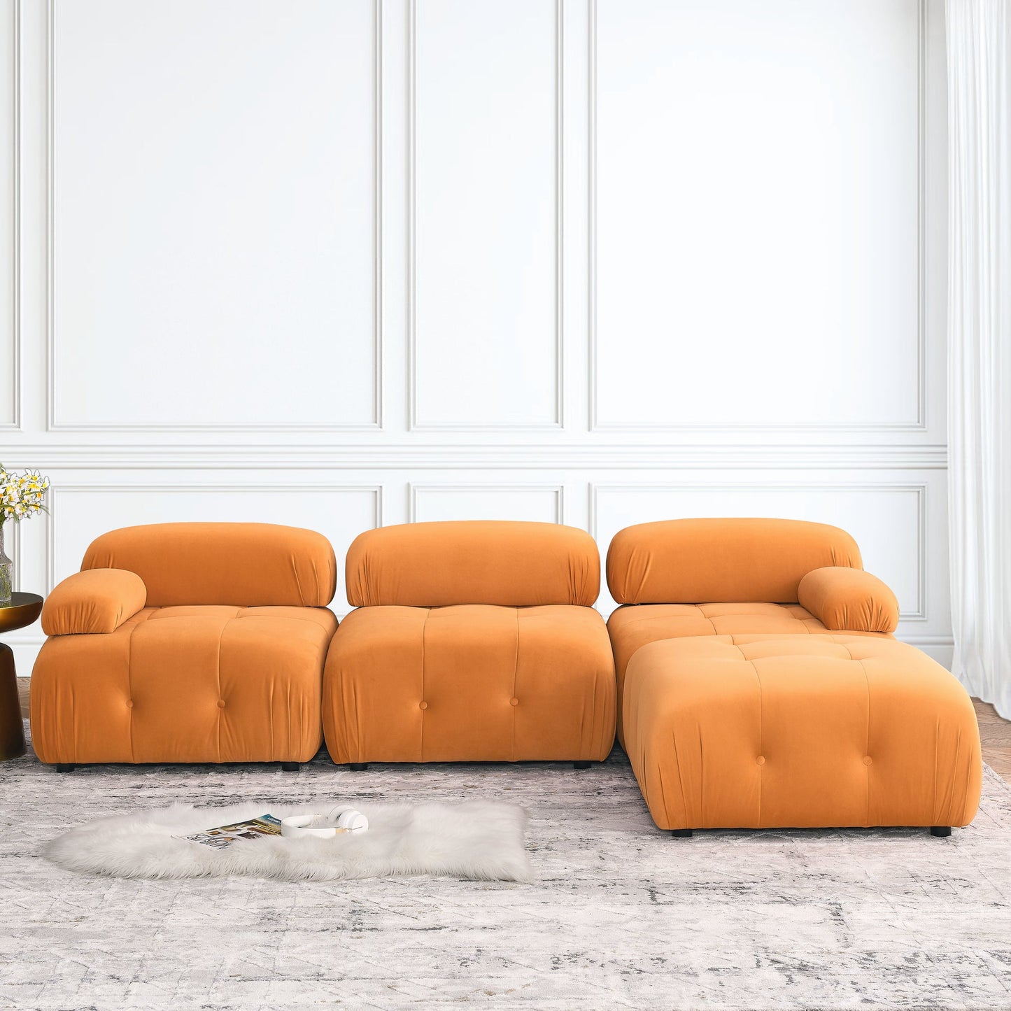 Modular Sectional Sofa,  Orange Velvet