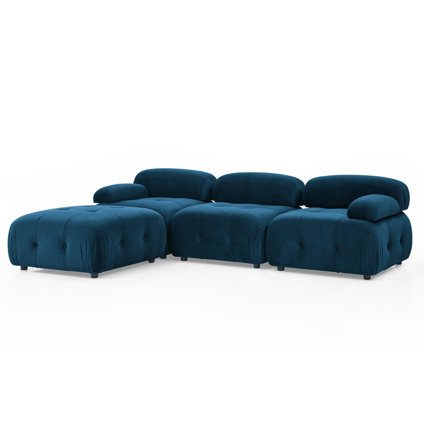 Modular Sectional Sofa, L Shaped Couch With Reversible Ottoman, Navy Velvet