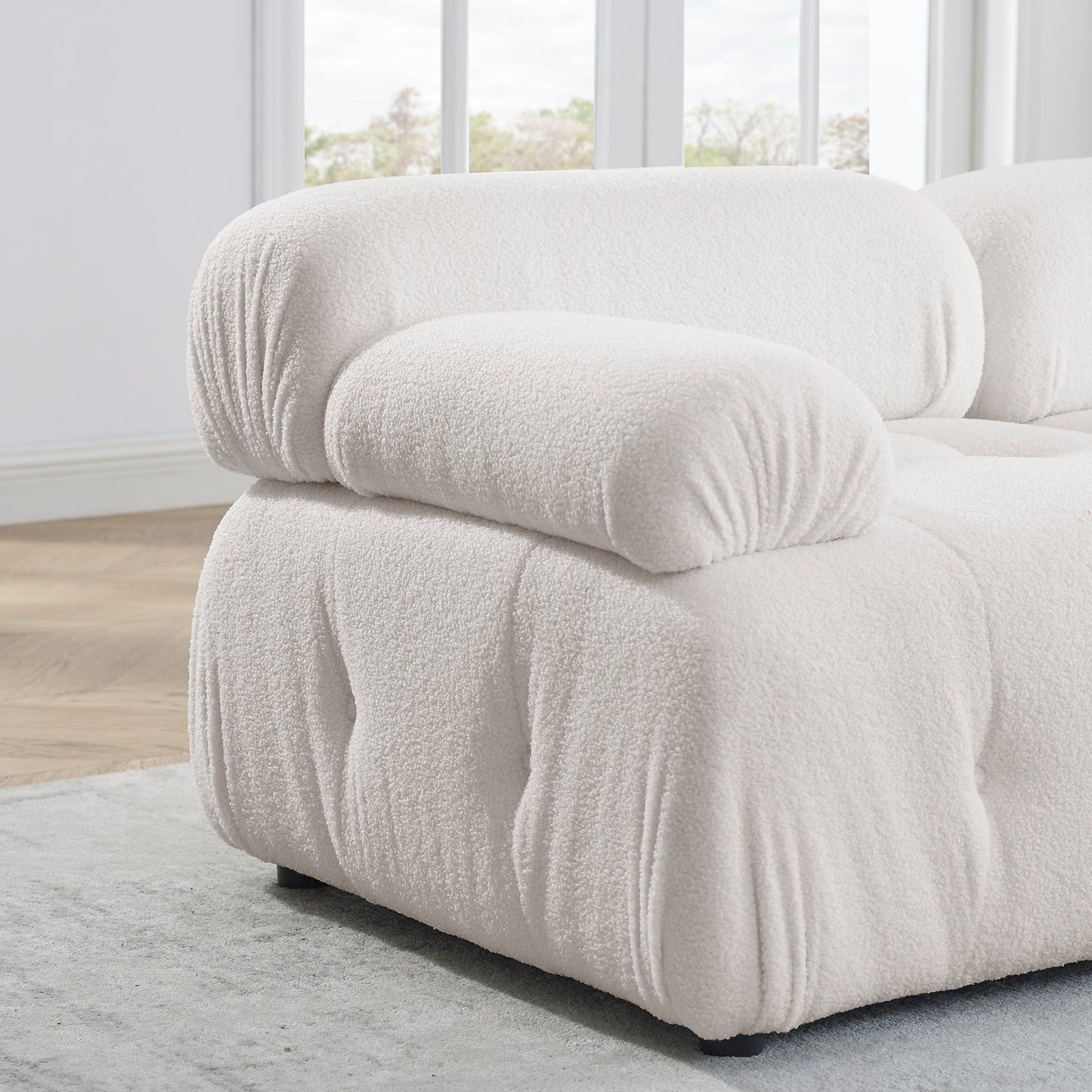 Modular Sectional Sofa, L Shaped Couch With Reversible Ottoman, Ivory Teddy F