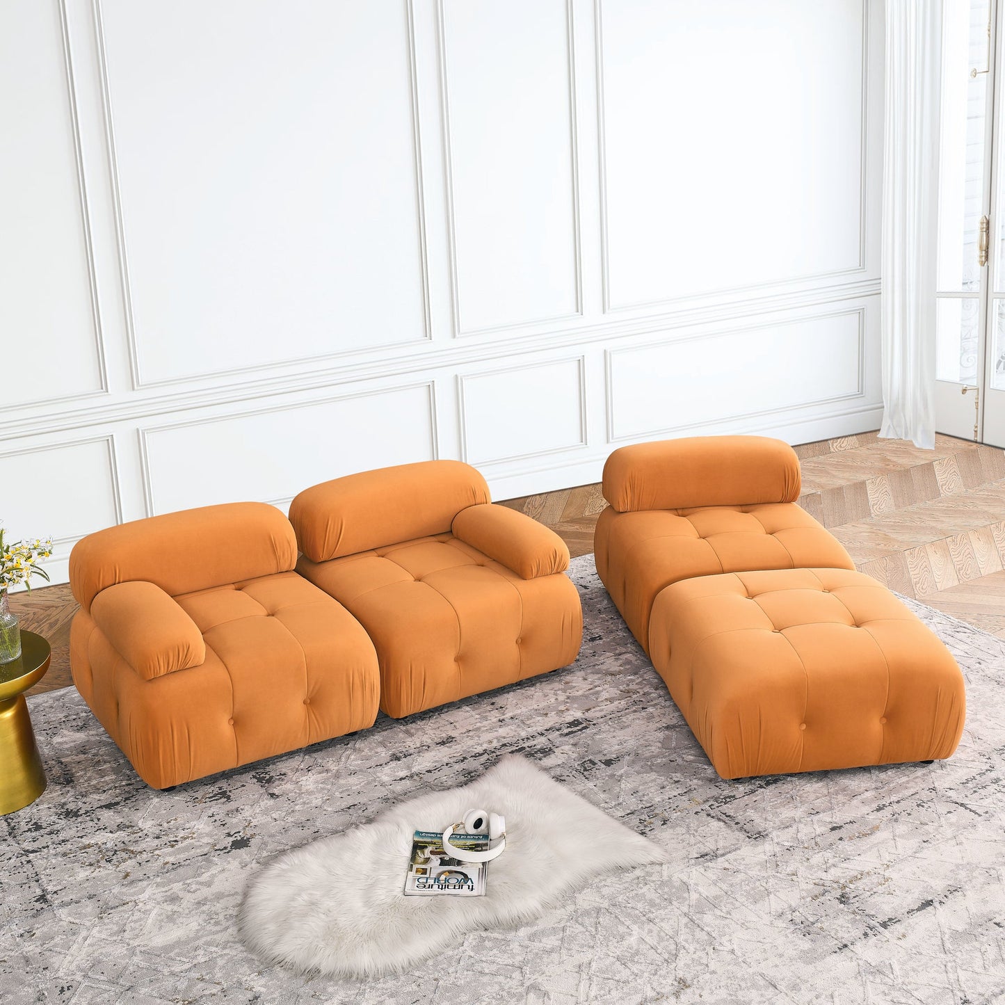 Modular Sectional Sofa,  Orange Velvet