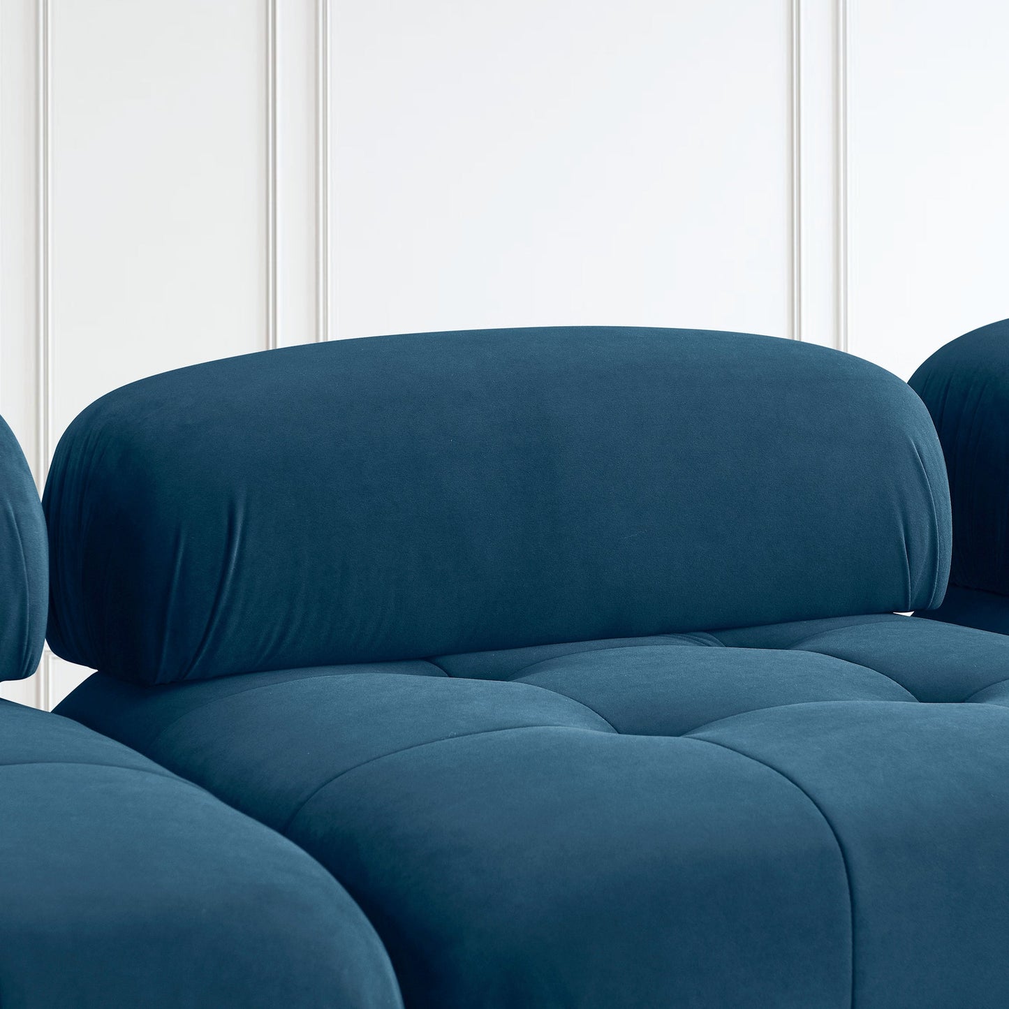 Modular Sectional Sofa, L Shaped Couch With Reversible Ottoman, Navy Velvet