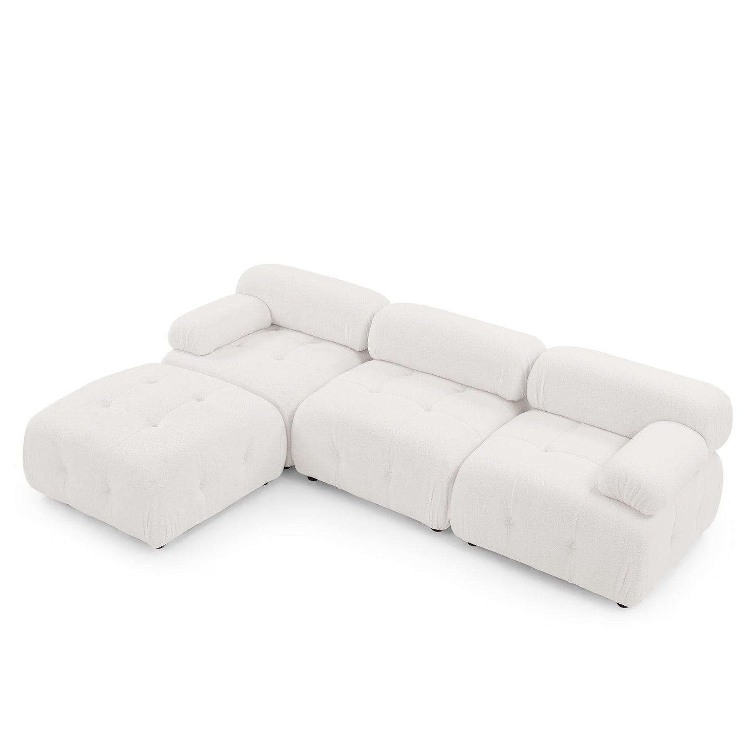 Modular Sectional Sofa, L Shaped Couch With Reversible Ottoman, Ivory Teddy F