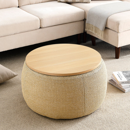 Round Storage Ottoman and end table, 2 in 1