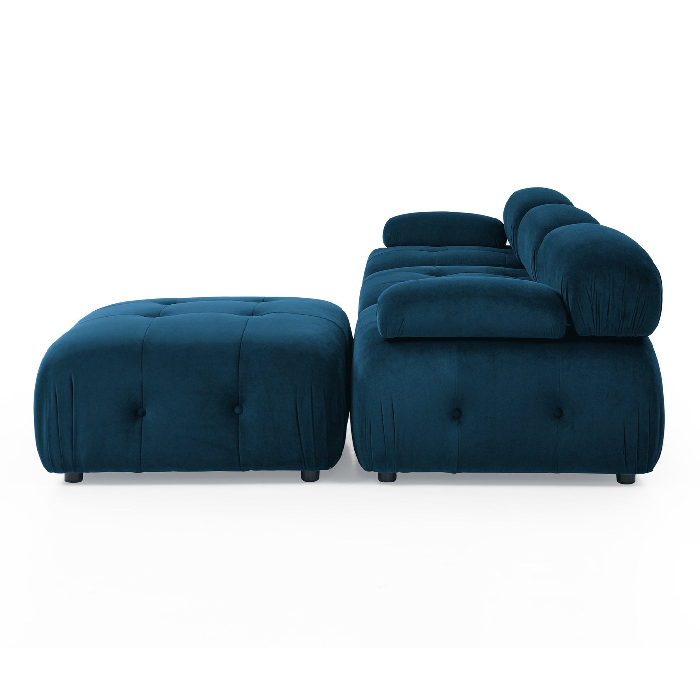 Modular Sectional Sofa, L Shaped Couch With Reversible Ottoman, Navy Velvet