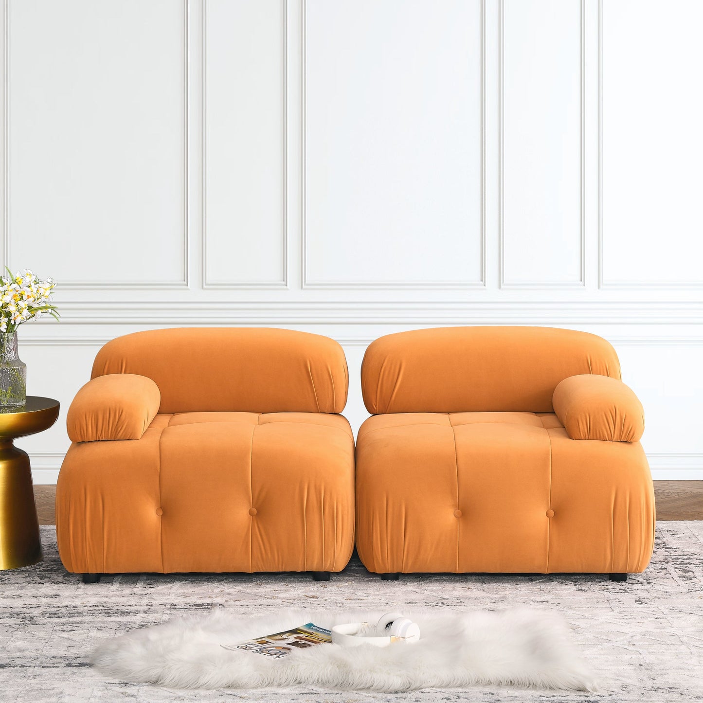 Modular Sectional Sofa,  Orange Velvet