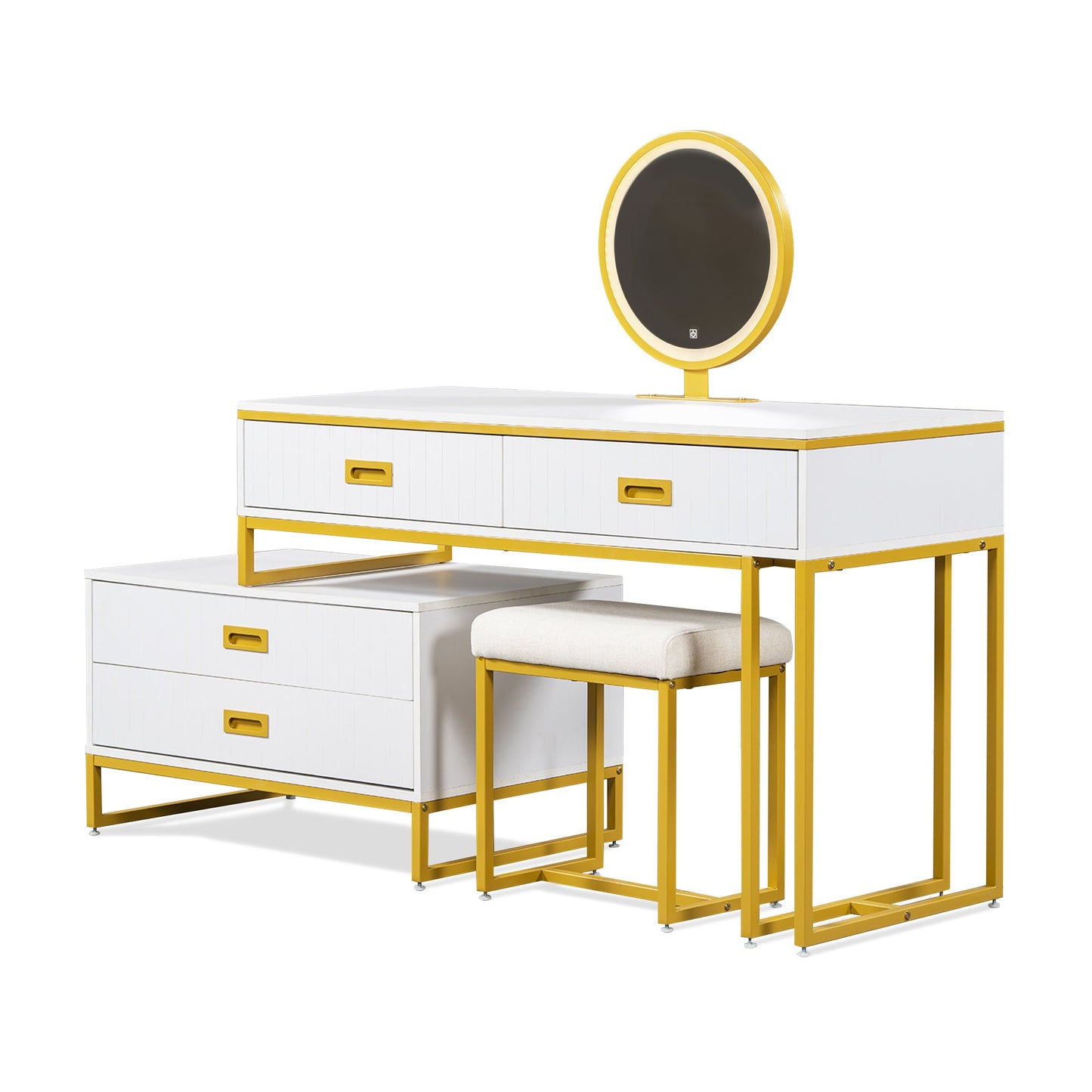 Modern Style Vanity Table  With Mirror and 3-Colors LED