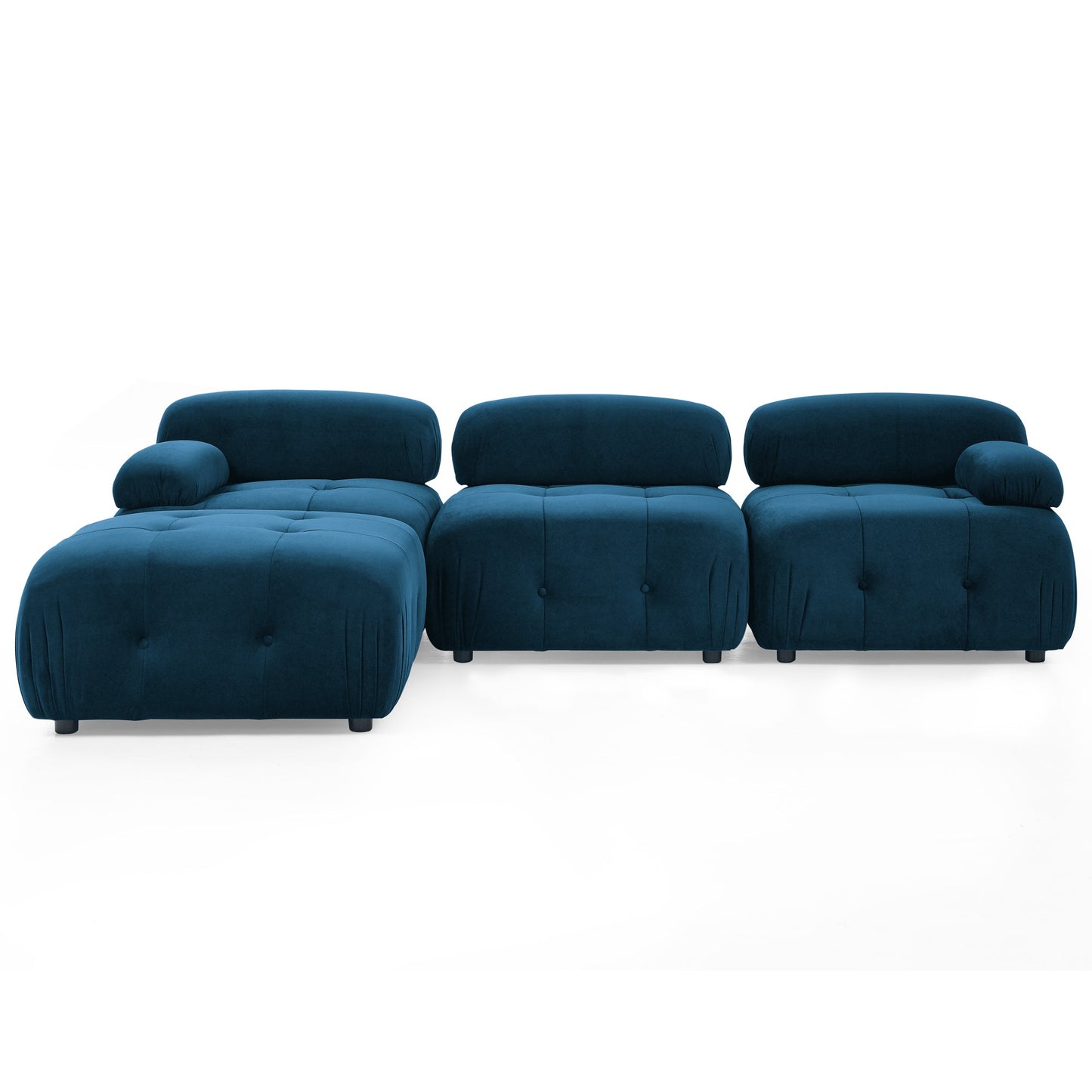 Modular Sectional Sofa, L Shaped Couch With Reversible Ottoman, Navy Velvet