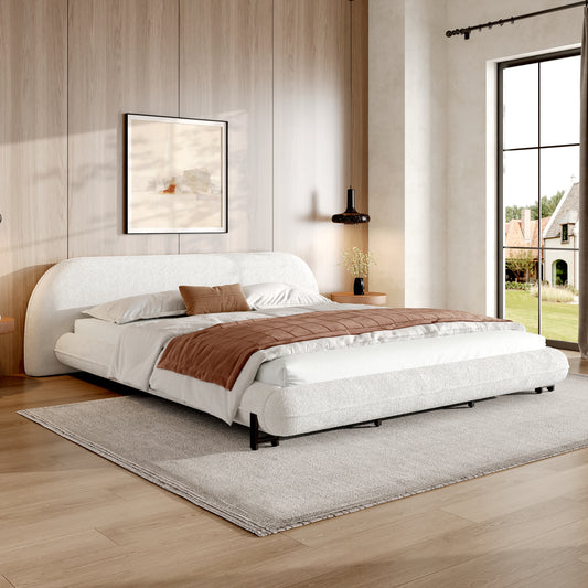 Lola Upholstered King Size Bed Frame with, White