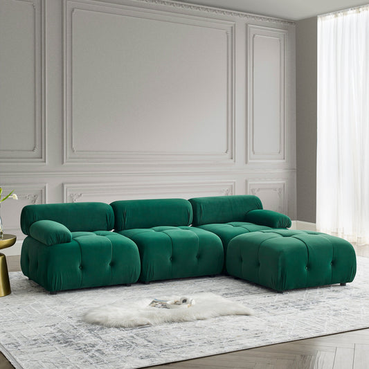 Modular Sectional Sofa,  L Shaped Couch With Reversible Ottoman, Green Velvet