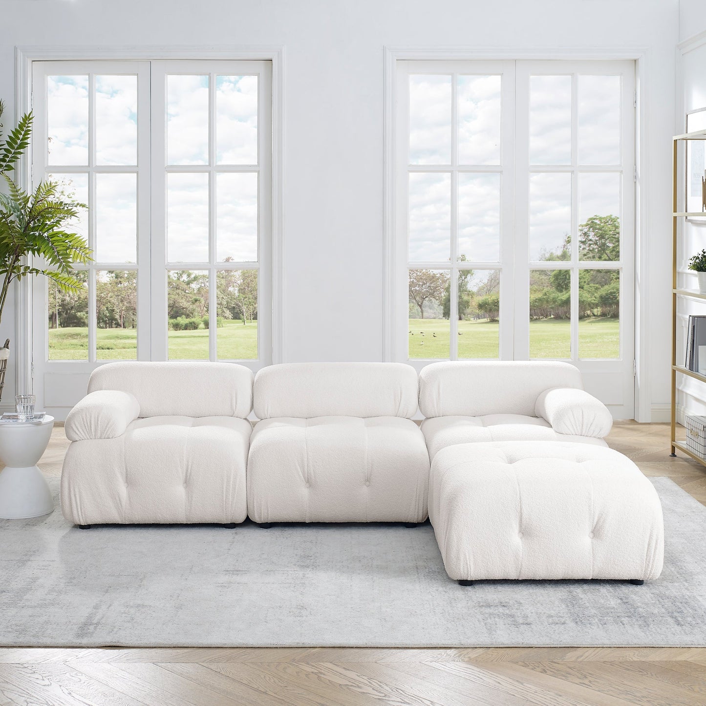 Modular Sectional Sofa, L Shaped Couch With Reversible Ottoman, Ivory Teddy F